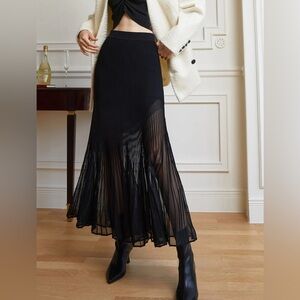 Commense Black Sheer Pleated Maxi Skirt